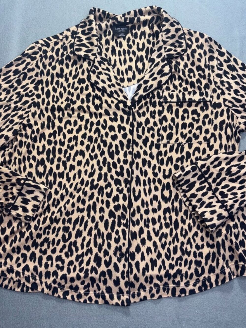 Kate Spade New York Leopard Cheetah Print Pajama Blouse Top Soft Cozy XL